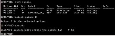 DISKPART Shrink